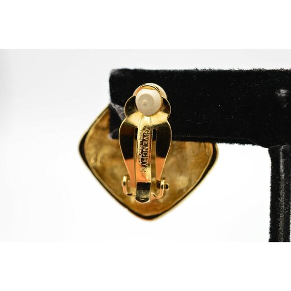 Givenchy Vintage Clip On Earrings Gold Black Enamel White Pearl Signed 1980s 9G - Picture 9 of 10